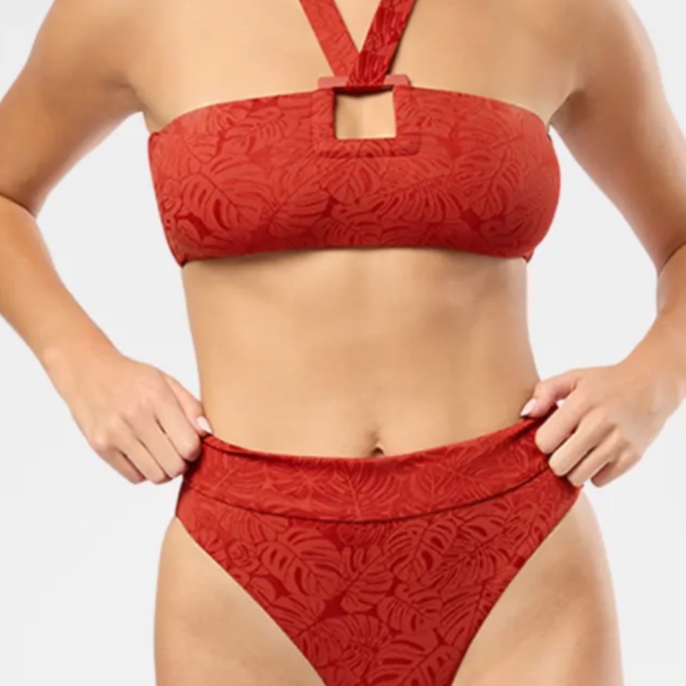 Onia Red Textured Bikini Halter High-Waisted